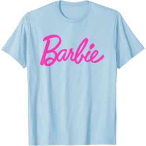 imageBarbie  Classic Script Pink Logo TShirtBaby Blue