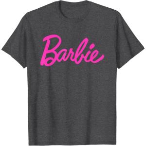 imageBarbie  Classic Script Pink Logo TShirtDark Heather Grey