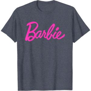imageBarbie  Classic Script Pink Logo TShirtHeather Blue