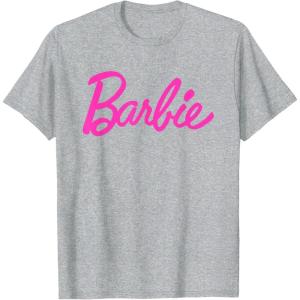 imageBarbie  Classic Script Pink Logo TShirtHeather Grey