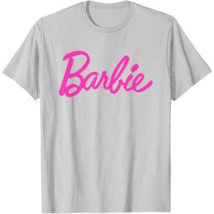 imageBarbie  Classic Script Pink Logo TShirtSilver Grey