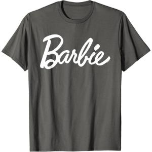 imageBarbie  Classic Script White Logo TShirtAsphalt Grey