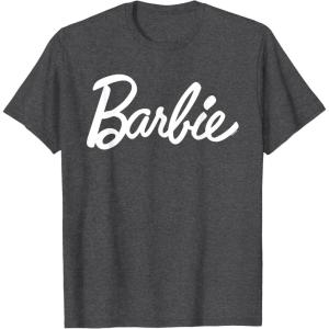 imageBarbie  Classic Script White Logo TShirtDark Heather Grey