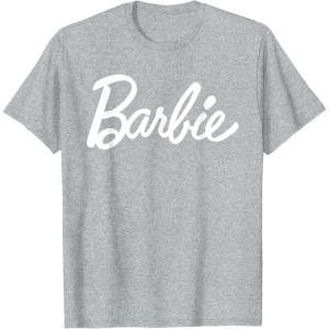 imageBarbie  Classic Script White Logo TShirtHeather Grey