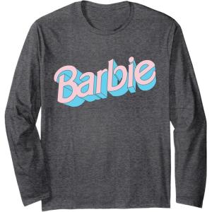 imageBarbie  Pink and Blue Logo Long Sleeve TShirtDark Heather Grey