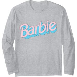imageBarbie  Pink and Blue Logo Long Sleeve TShirtHeather Grey