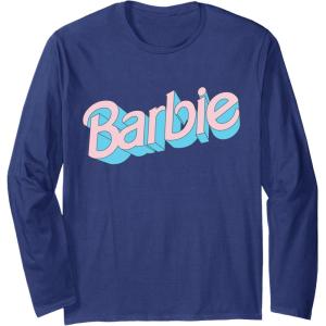 imageBarbie  Pink and Blue Logo Long Sleeve TShirtNavy Blue