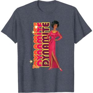 imageBarbie  1980s Black Barbie Vertical Dynamite Logo TShirtHeather Blue