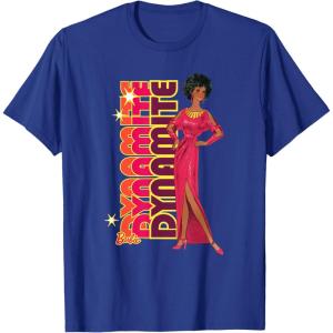 imageBarbie  1980s Black Barbie Vertical Dynamite Logo TShirtRoyal Blue