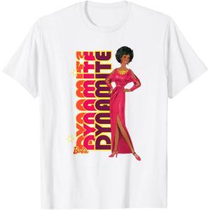 imageBarbie  1980s Black Barbie Vertical Dynamite Logo TShirtWhite
