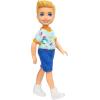 imageBarbie Chelsea Doll Small Boy Doll Wearing Removable OnePiece with Dinosaur Print ampamp White Shoes Blond Hair ampamp Blue EyesBoy  Dinosaur Print