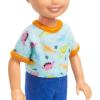 imageBarbie Chelsea Doll Small Boy Doll Wearing Removable OnePiece with Dinosaur Print ampamp White Shoes Blond Hair ampamp Blue EyesBoy  Dinosaur Print