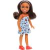 imageBarbie Chelsea Doll Small Boy Doll Wearing Removable OnePiece with Dinosaur Print ampamp White Shoes Blond Hair ampamp Blue EyesGirl  Blue Dress