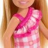 imageBarbie Chelsea Doll Small Boy Doll Wearing Removable OnePiece with Dinosaur Print ampamp White Shoes Blond Hair ampamp Blue EyesGirl  Pink Dress