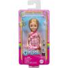 imageBarbie Chelsea Doll Small Boy Doll Wearing Removable OnePiece with Dinosaur Print ampamp White Shoes Blond Hair ampamp Blue EyesGirl  Pink Dress