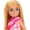 imageBarbie Chelsea Doll Small Boy Doll Wearing Removable OnePiece with Dinosaur Print ampamp White Shoes Blond Hair ampamp Blue EyesGirl  Pink Dress