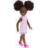 imageBarbie Chelsea Doll Small Boy Doll Wearing Removable OnePiece with Dinosaur Print ampamp White Shoes Blond Hair ampamp Blue EyesGirl  Purple Dress