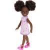 imageBarbie Chelsea Doll Small Boy Doll Wearing Removable OnePiece with Dinosaur Print ampamp White Shoes Blond Hair ampamp Blue EyesGirl  Purple Dress