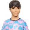 imageBarbie Fashionistas Ken Doll 219 with Slender Body Wearing a Removable LongSleeve Pink ampamp Blue Patterned Shirt with Shorts