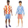 imageBarbie Fashionistas Ken Doll 219 with Slender Body Wearing a Removable LongSleeve Pink ampamp Blue Patterned Shirt with Shorts