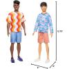 imageBarbie Fashionistas Ken Doll 219 with Slender Body Wearing a Removable LongSleeve Pink ampamp Blue Patterned Shirt with Shorts