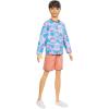 imageBarbie Fashionistas Ken Doll 219 with Slender Body Wearing a Removable LongSleeve Pink ampamp Blue Patterned Shirt with Shorts