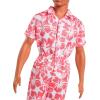 imageBarbie Fashionistas Ken Doll 235 with Braided Brown Hair Wearing Coral Jumpsuit with Hawaiian Print and Green Sandals