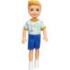 imageBarbie Chelsea Doll Small Boy Doll Wearing Removable OnePiece with Dinosaur Print ampamp White Shoes Blond Hair ampamp Blue EyesBoy  Dinosaur Print