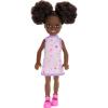 imageBarbie Chelsea Doll Small Boy Doll Wearing Removable OnePiece with Dinosaur Print ampamp White Shoes Blond Hair ampamp Blue EyesGirl  Purple Dress