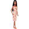 imageBarbie Fashionistas Doll 233 with Black Hair Wearing Checkered Orange and Pink Flower Midi Dress with Necklace and Sandals