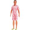 imageBarbie Fashionistas Ken Doll 235 with Braided Brown Hair Wearing Coral Jumpsuit with Hawaiian Print and Green Sandals