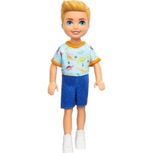 imageBarbie Chelsea Doll Small Boy Doll Wearing Removable OnePiece with Dinosaur Print ampamp White Shoes Blond Hair ampamp Blue EyesBoy  Dinosaur Print