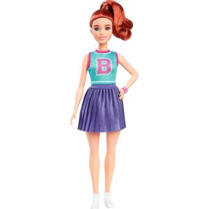 imageBarbie Fashionistas Doll 232 with Red Hair Wearing Sporty B Jersey Top and Pleated Purple Skirt with Watch and Sneakers