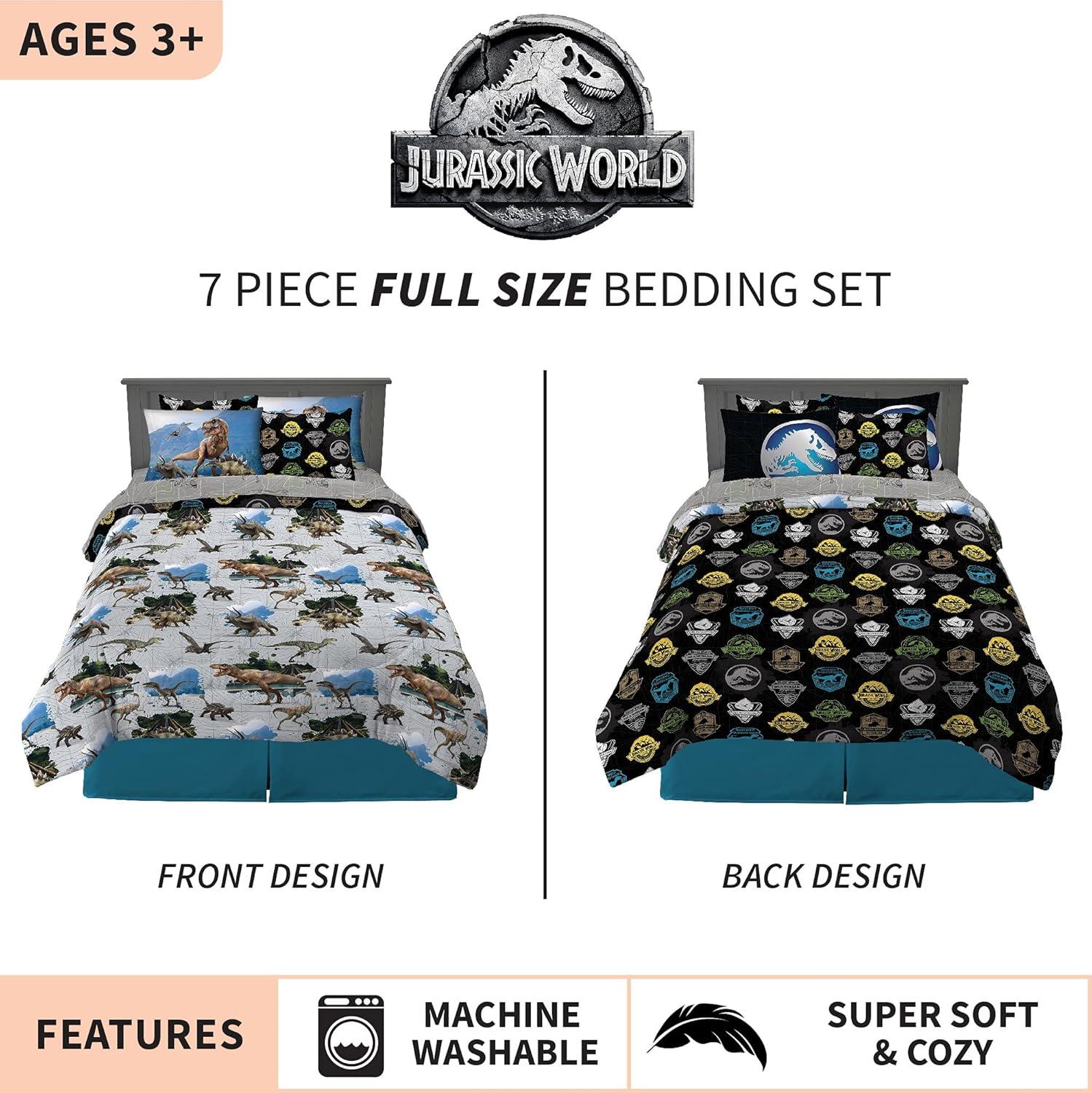 imageFranco Barbie Barbiecore Bedding Super Soft Comforter and Sheet Set with Sham 7 Piece Full Size Official Licensed ProductJurassic World