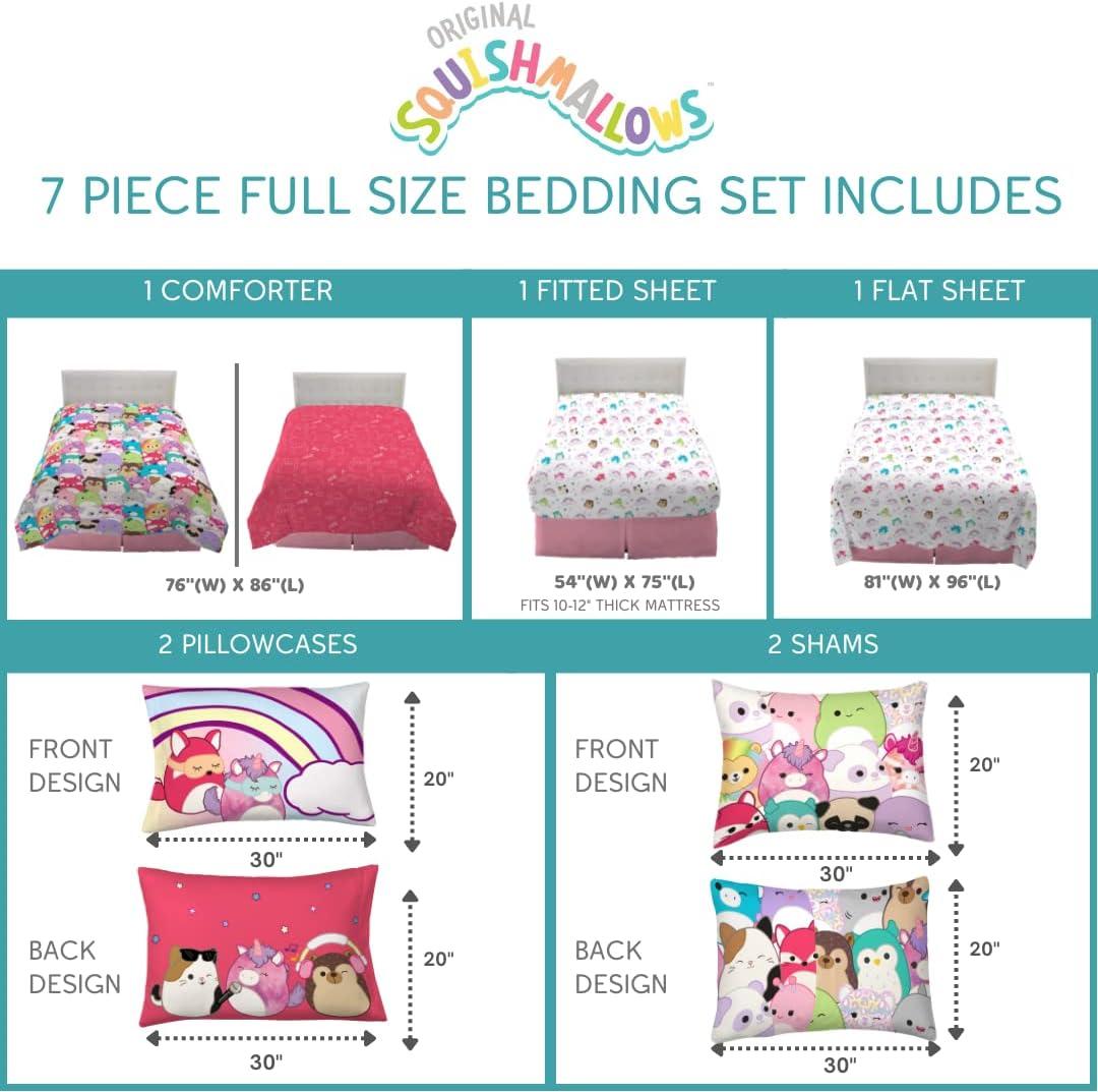 imageFranco Barbie Barbiecore Bedding Super Soft Comforter and Sheet Set with Sham 7 Piece Full Size Official Licensed ProductSquishmallows