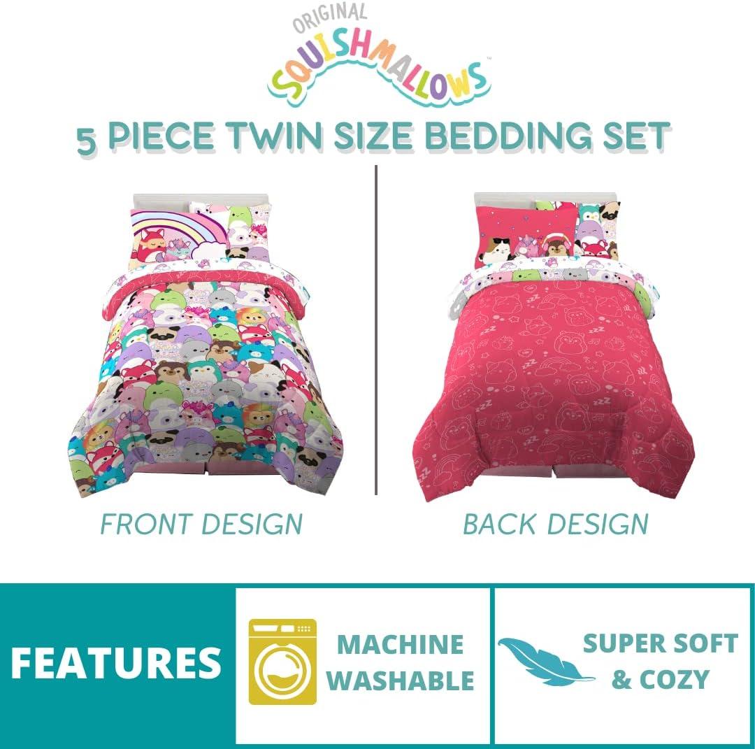 imageFranco Barbie Barbiecore Bedding Super Soft Comforter and Sheet Set with Sham 7 Piece Full Size Official Licensed ProductSquishmallows