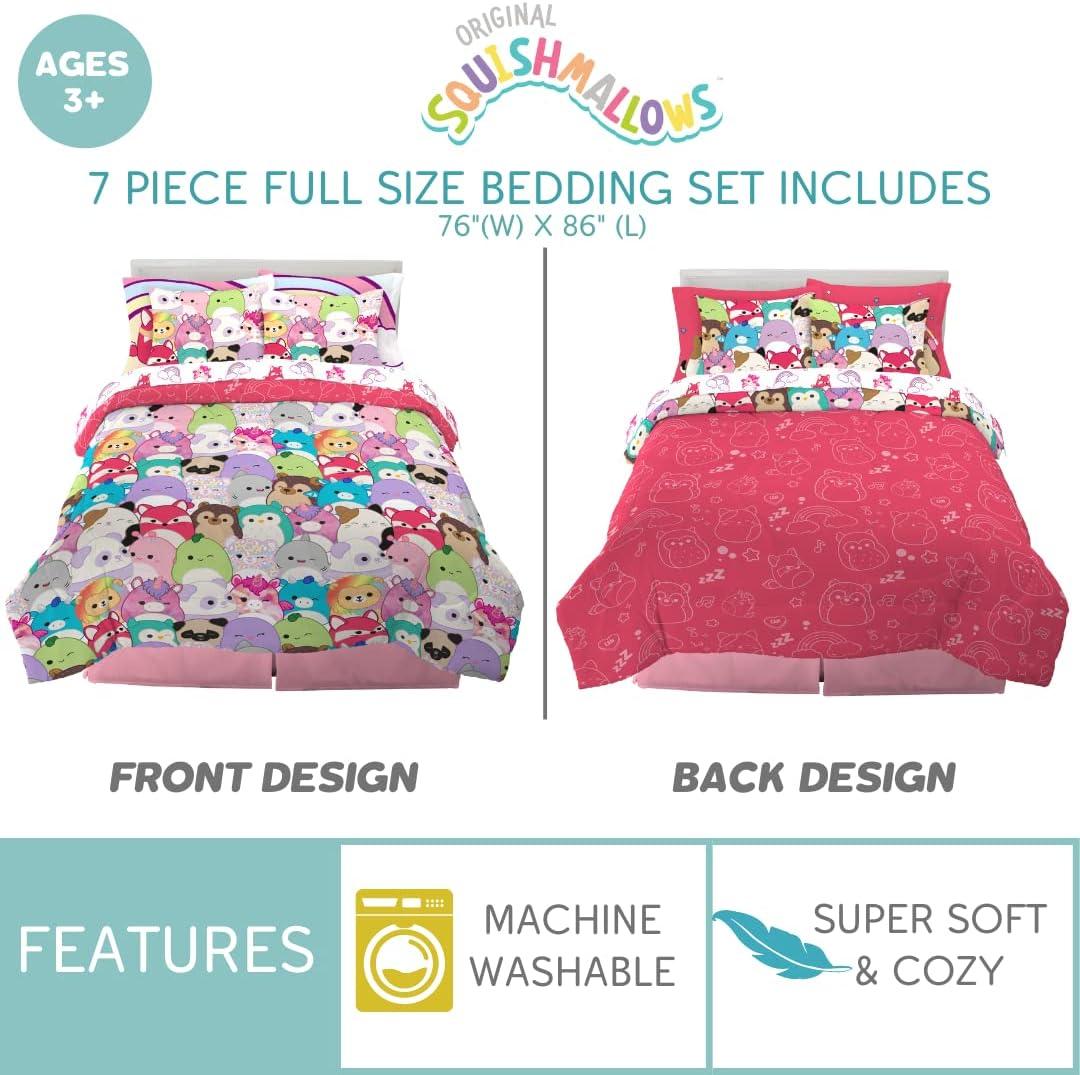 imageFranco Barbie Barbiecore Bedding Super Soft Comforter and Sheet Set with Sham 7 Piece Full Size Official Licensed ProductSquishmallows