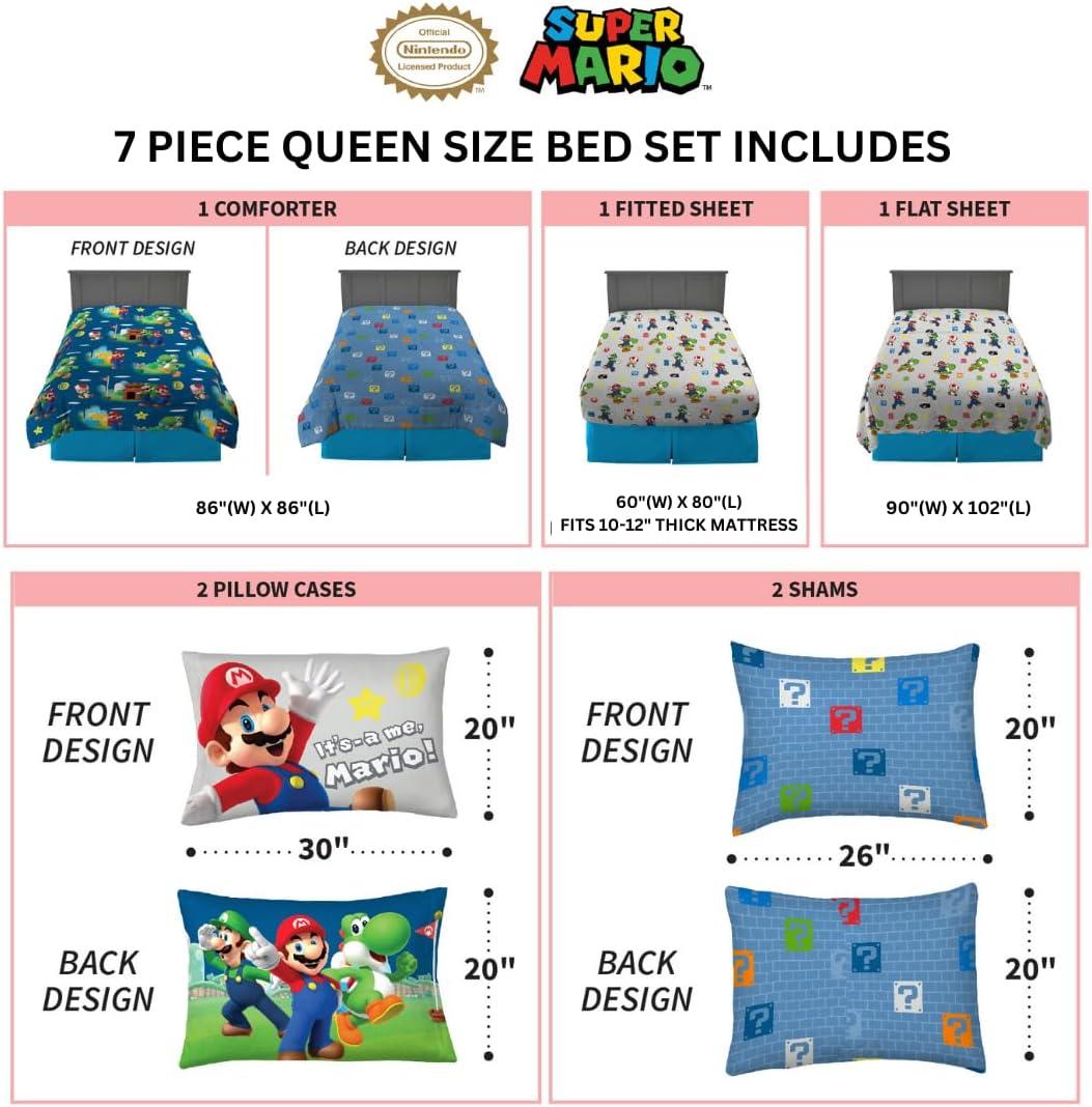 imageFranco Barbie Barbiecore Bedding Super Soft Comforter and Sheet Set with Sham 7 Piece Full Size Official Licensed ProductSuper Mario