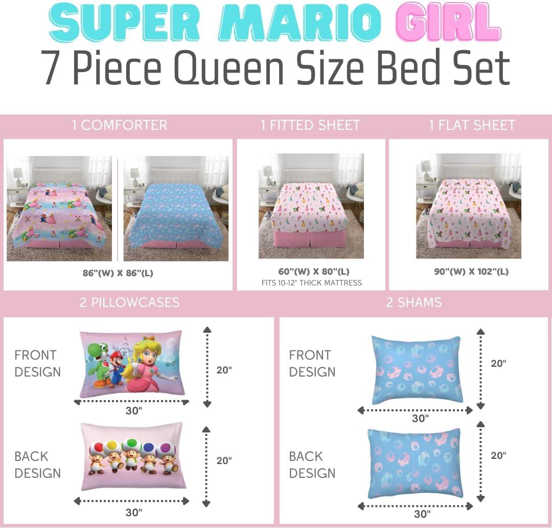 imageFranco Barbie Barbiecore Bedding Super Soft Comforter and Sheet Set with Sham 7 Piece Full Size Official Licensed ProductSuper Mario Girl