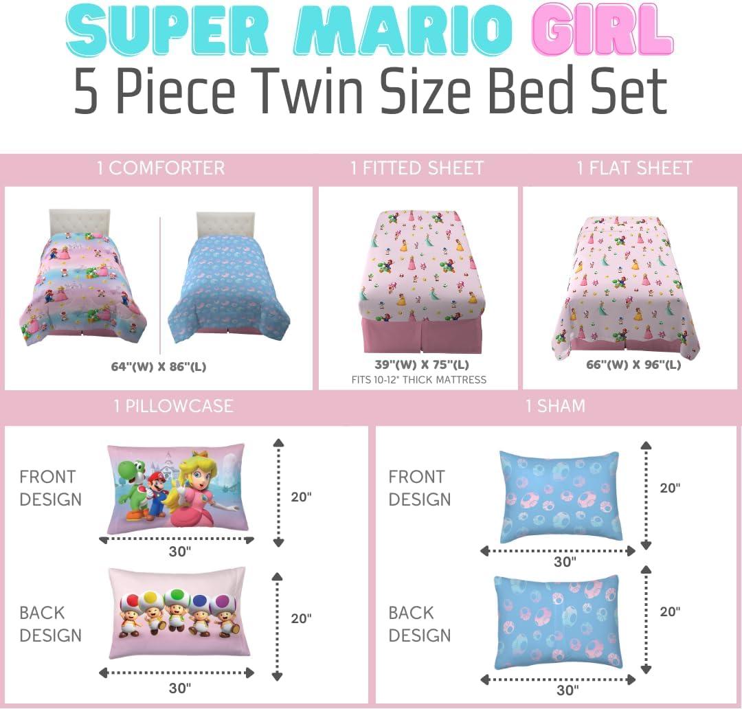 imageFranco Barbie Barbiecore Bedding Super Soft Comforter and Sheet Set with Sham 7 Piece Full Size Official Licensed ProductSuper Mario Girl