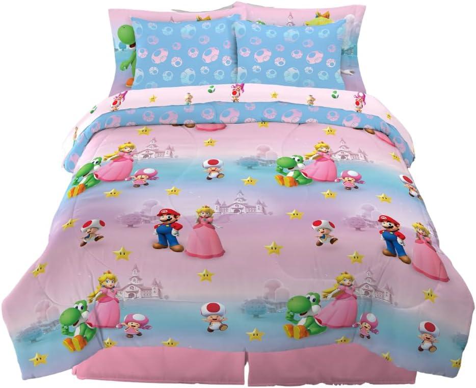 imageFranco Barbie Barbiecore Bedding Super Soft Comforter and Sheet Set with Sham 7 Piece Full Size Official Licensed ProductSuper Mario Girl