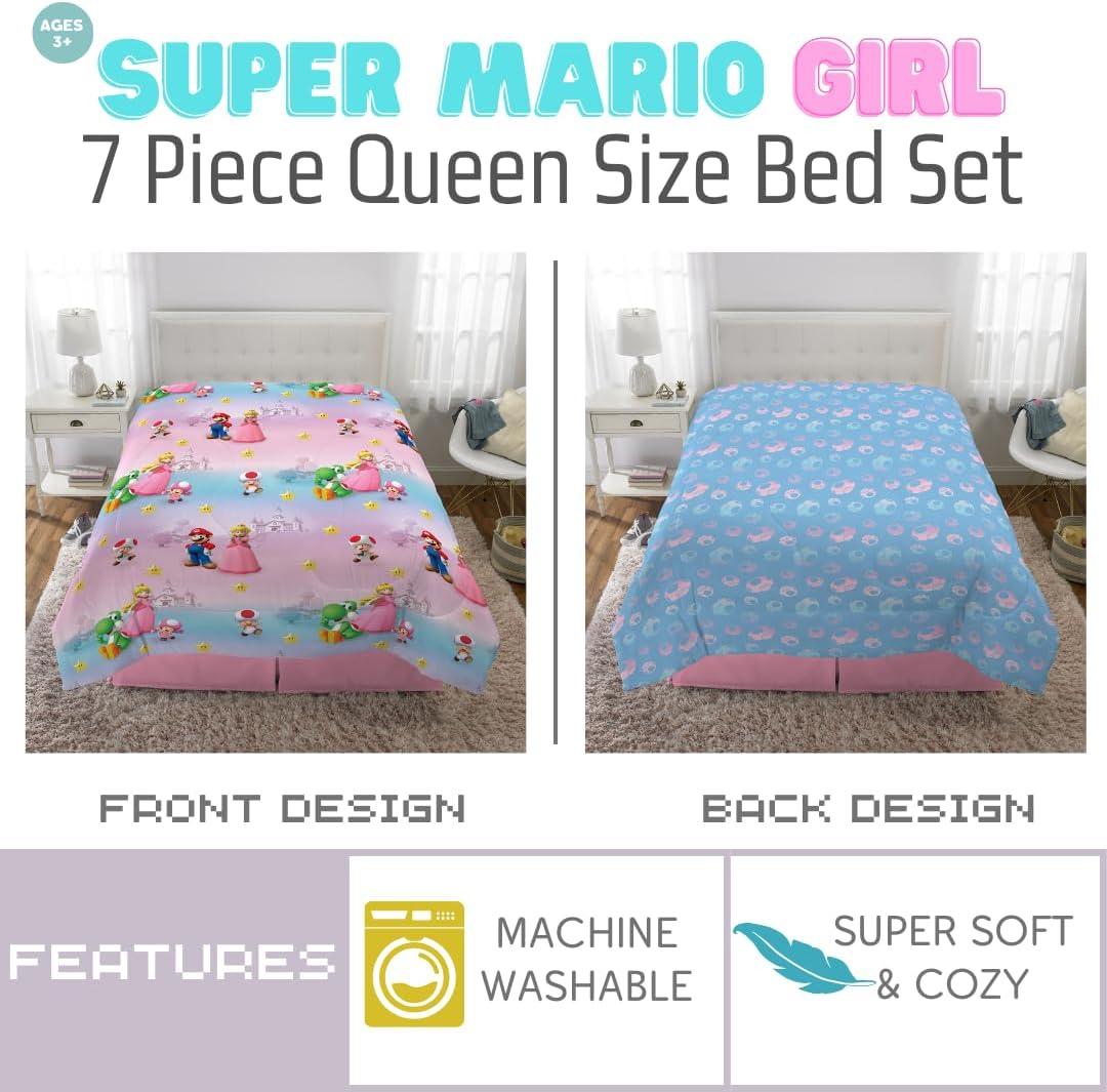 imageFranco Barbie Barbiecore Bedding Super Soft Comforter and Sheet Set with Sham 7 Piece Full Size Official Licensed ProductSuper Mario Girl