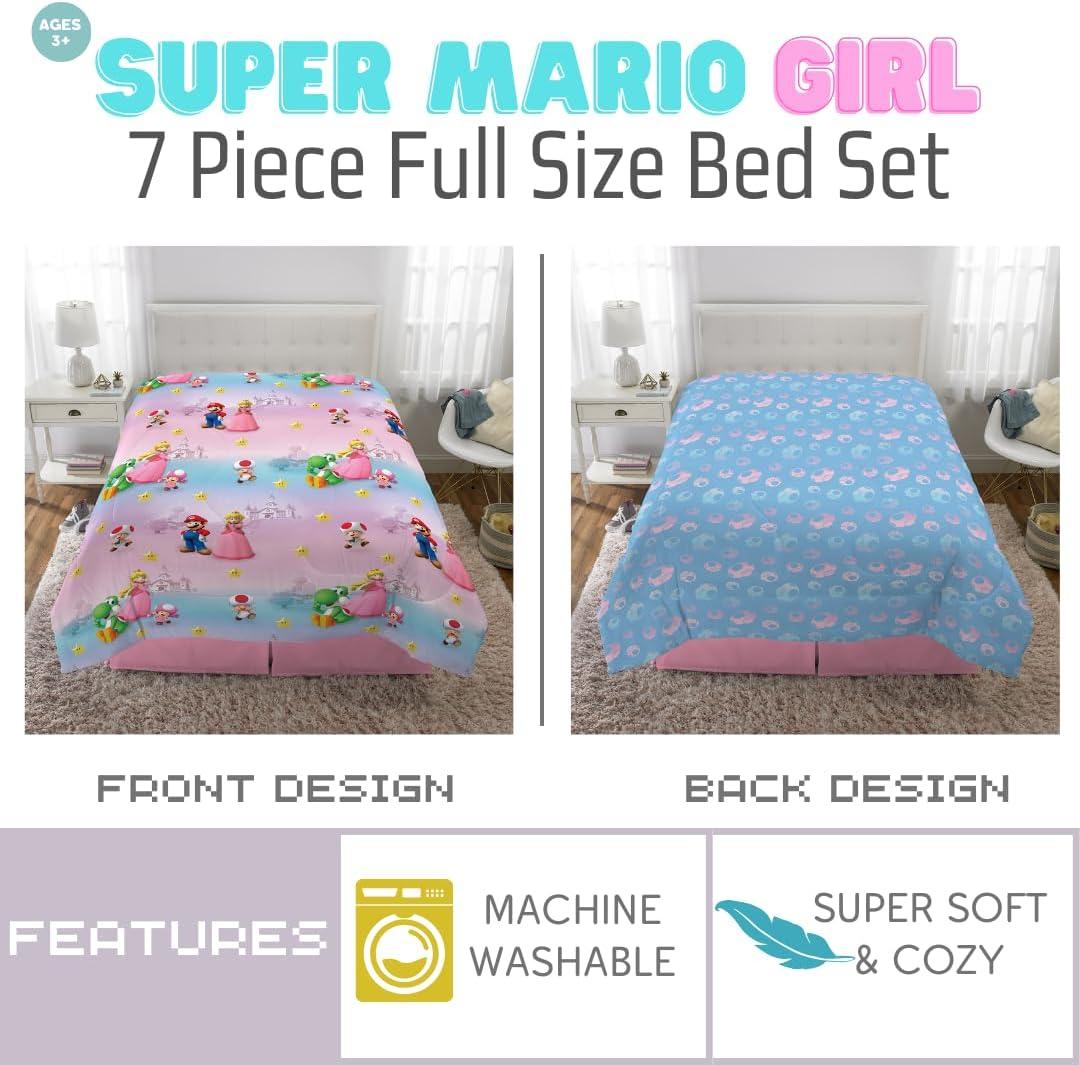 imageFranco Barbie Barbiecore Bedding Super Soft Comforter and Sheet Set with Sham 7 Piece Full Size Official Licensed ProductSuper Mario Girl
