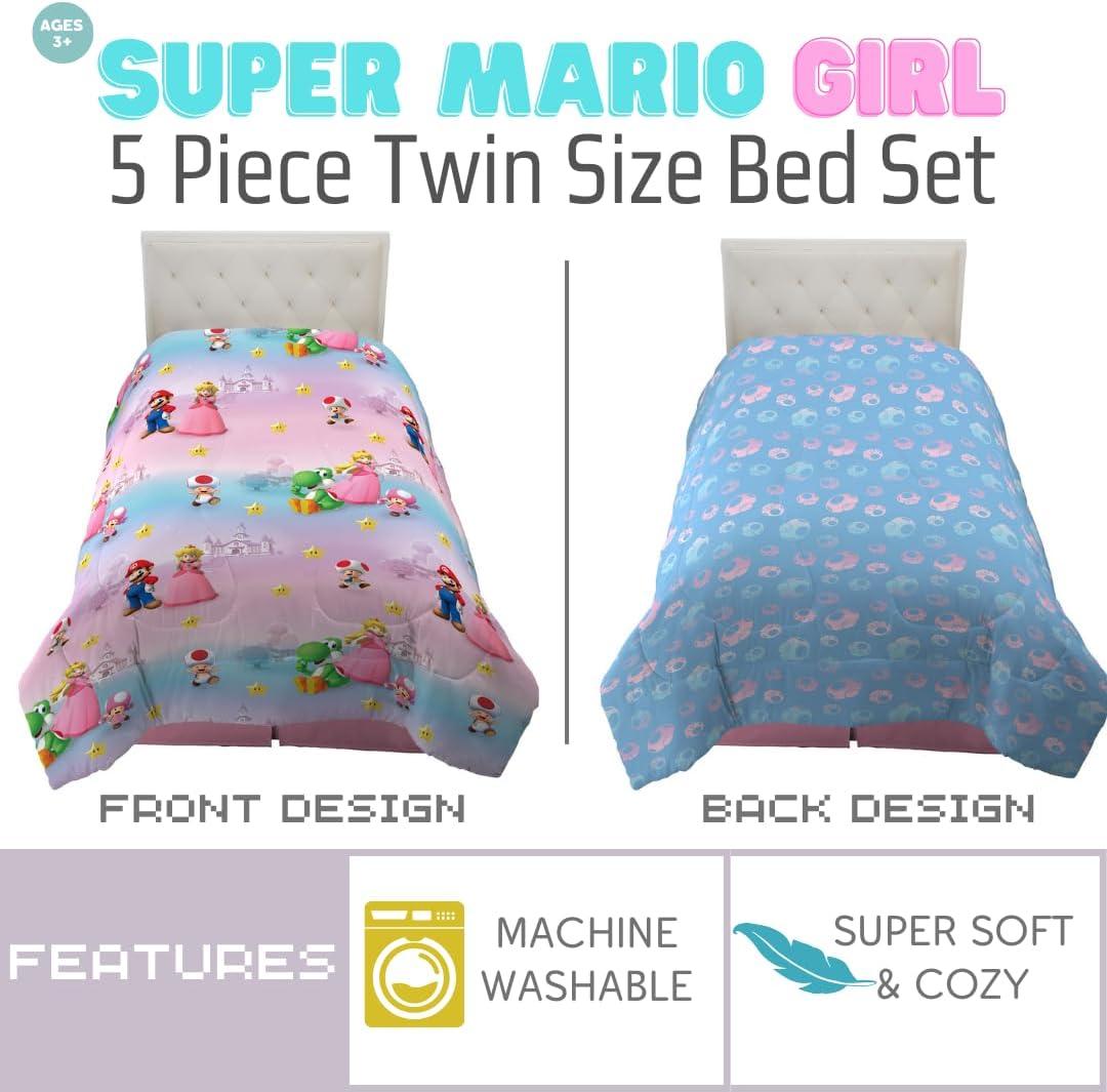 imageFranco Barbie Barbiecore Bedding Super Soft Comforter and Sheet Set with Sham 7 Piece Full Size Official Licensed ProductSuper Mario Girl