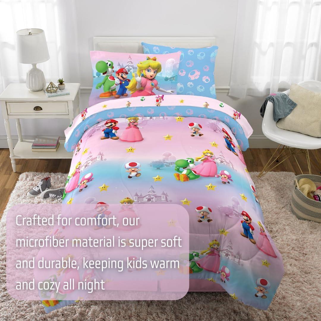 imageFranco Barbie Barbiecore Bedding Super Soft Comforter and Sheet Set with Sham 7 Piece Full Size Official Licensed ProductSuper Mario Girl