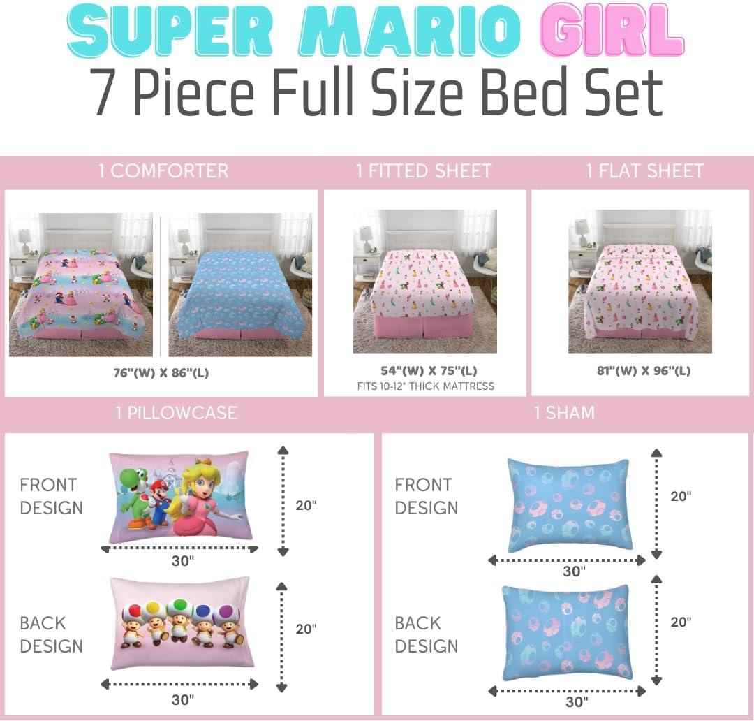 imageFranco Barbie Barbiecore Bedding Super Soft Comforter and Sheet Set with Sham 7 Piece Full Size Official Licensed ProductSuper Mario Girl