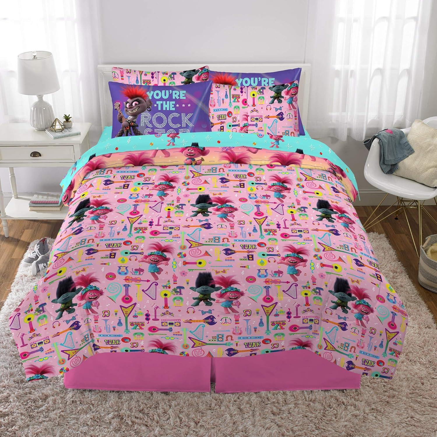 imageFranco Barbie Barbiecore Bedding Super Soft Comforter and Sheet Set with Sham 7 Piece Full Size Official Licensed ProductTrolls World Tour