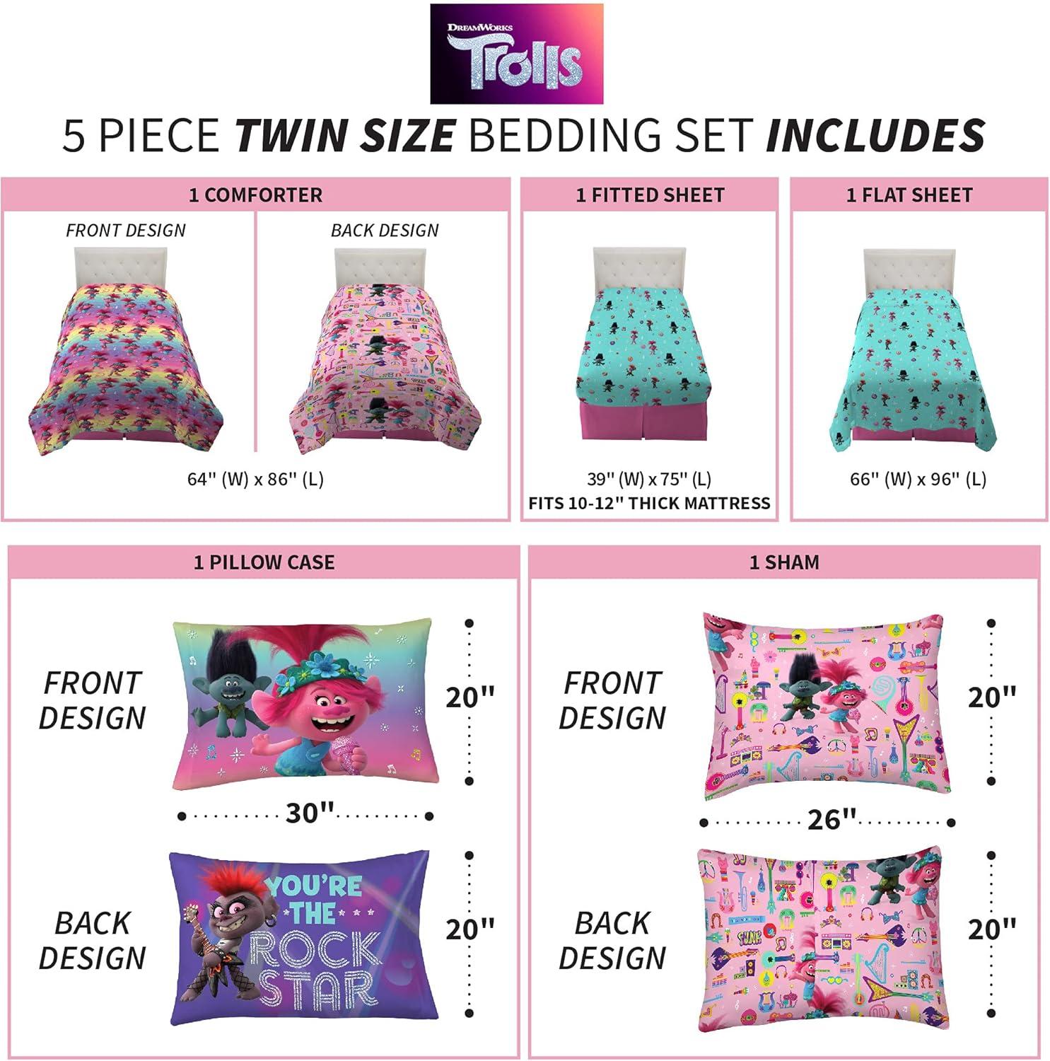 imageFranco Barbie Barbiecore Bedding Super Soft Comforter and Sheet Set with Sham 7 Piece Full Size Official Licensed ProductTrolls World Tour