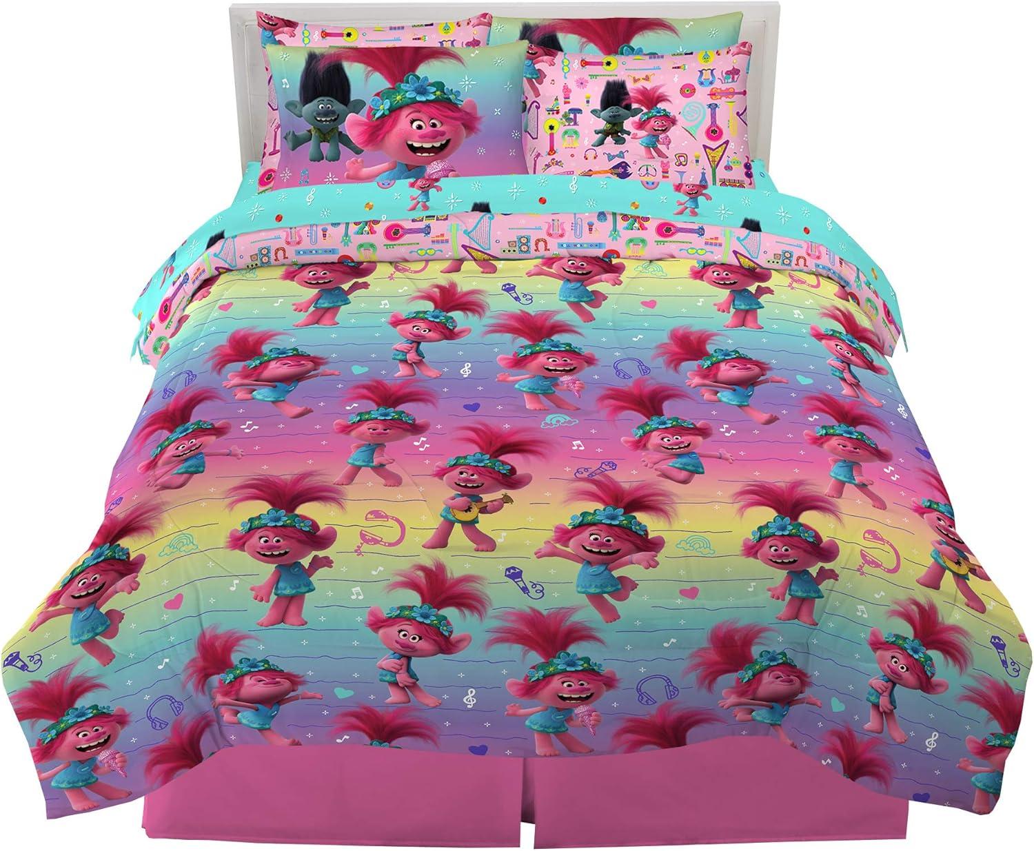 imageFranco Barbie Barbiecore Bedding Super Soft Comforter and Sheet Set with Sham 7 Piece Full Size Official Licensed ProductTrolls World Tour