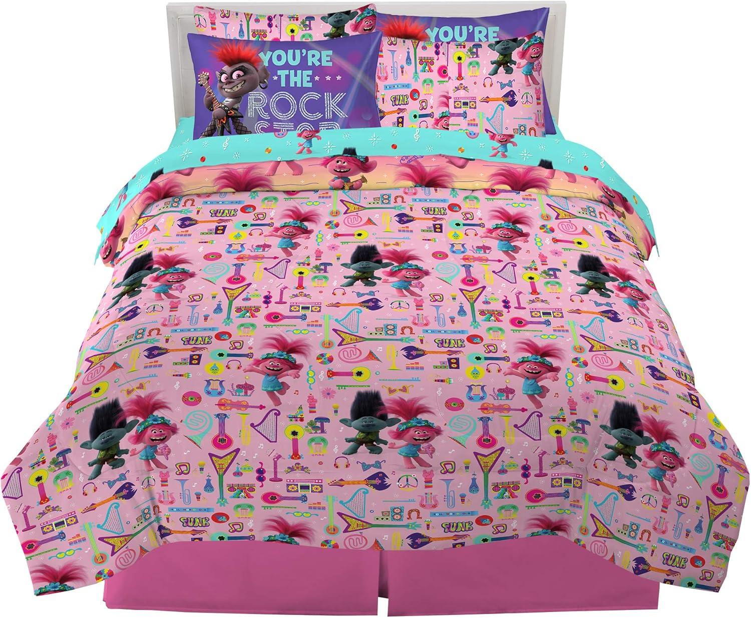 imageFranco Barbie Barbiecore Bedding Super Soft Comforter and Sheet Set with Sham 7 Piece Full Size Official Licensed ProductTrolls World Tour